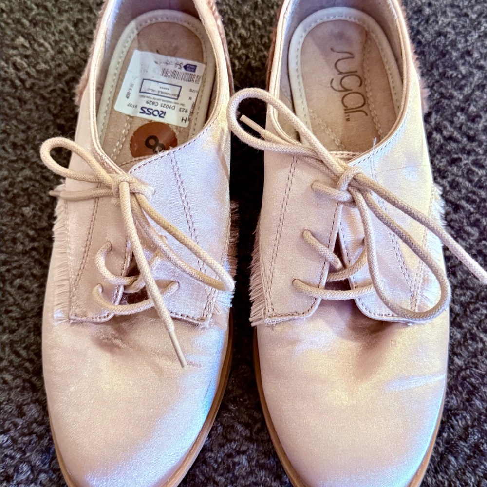 Sugar JR-Drama Blush Satin Oxford Shoes Women’s 8 Lace Up Pink Dress Flats
